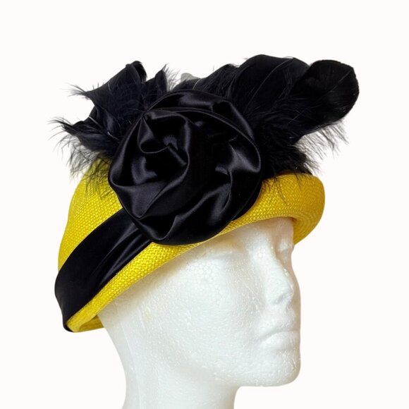 Mr Charles Yellow Feather Hat Fascinator VTG Retro Church Tea Party 50s Style main image 7